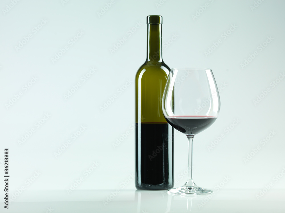 bottle of wine, glass with red wine bottle of wine, glass with red wine