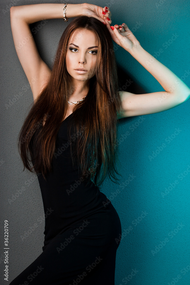 elegant fashionable woman in black dress elegant fashionable woman in black dress