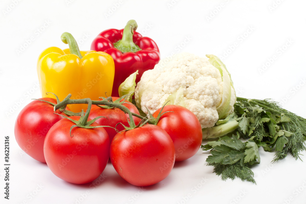 mix of fresh vegetables isolated on white mix of fresh vegetables isolated on white