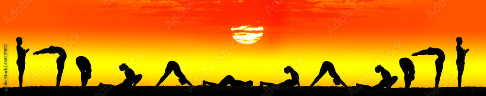 Fototapeta premium Yoga surya namaskar sun salutation