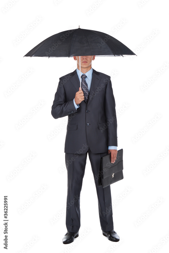 Business man in elegant modern suit hold an umbrella Business man in elegant modern suit hold an umbrella