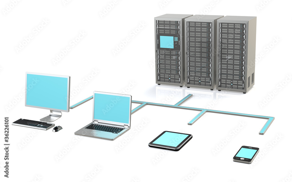 3 Server Racks, Workstation, Laptop, touch pad and smart phone 3 Server Racks, Workstation, Laptop, touch pad and smart phone
