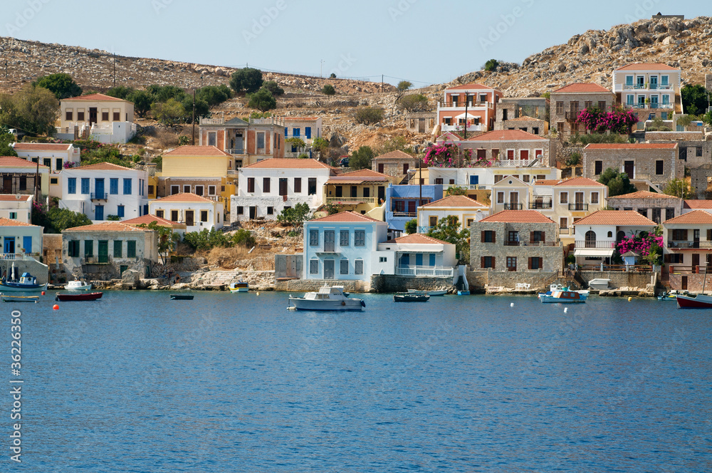 Greek island near the Rhodes - Halki. Pier view