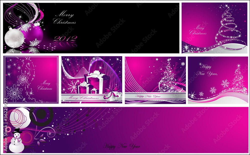 Merry Christmas and Happy New Year collection silver and violet