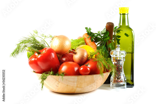 Fresh vegetables and oil