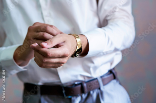closeup of man hands with watch