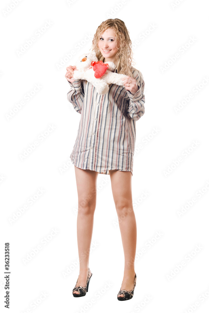 Smiling blonde with teddy bear Smiling blonde with teddy bear