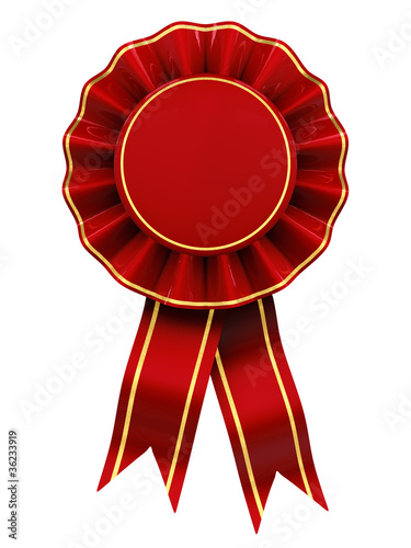 Photo Red and gold rosette , blank , isolated on white
