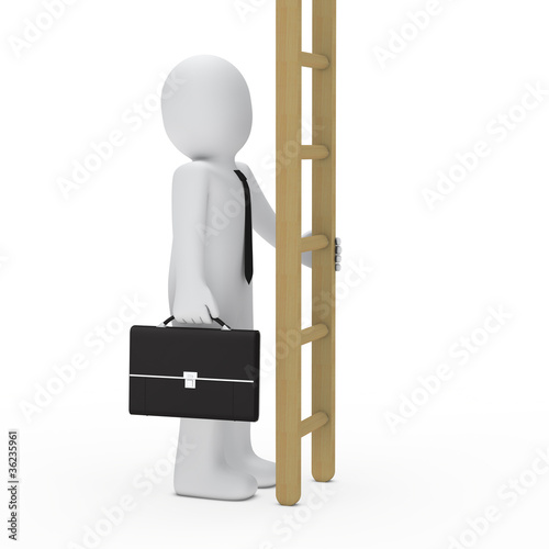 3d business man hold ladder