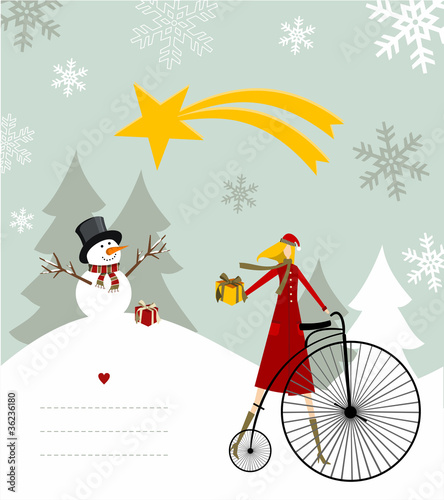 Snowman and star of Bethlehem card.