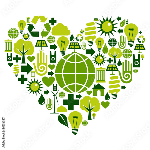 Green heart with environmental icons