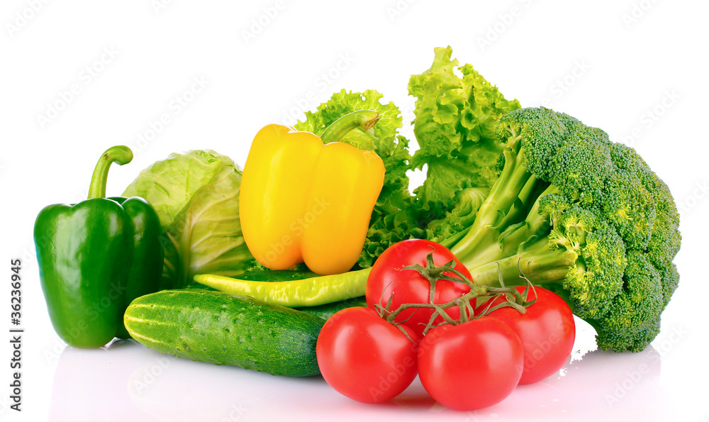 A set of fresh vegetables isolated on white A set of fresh vegetables isolated on white