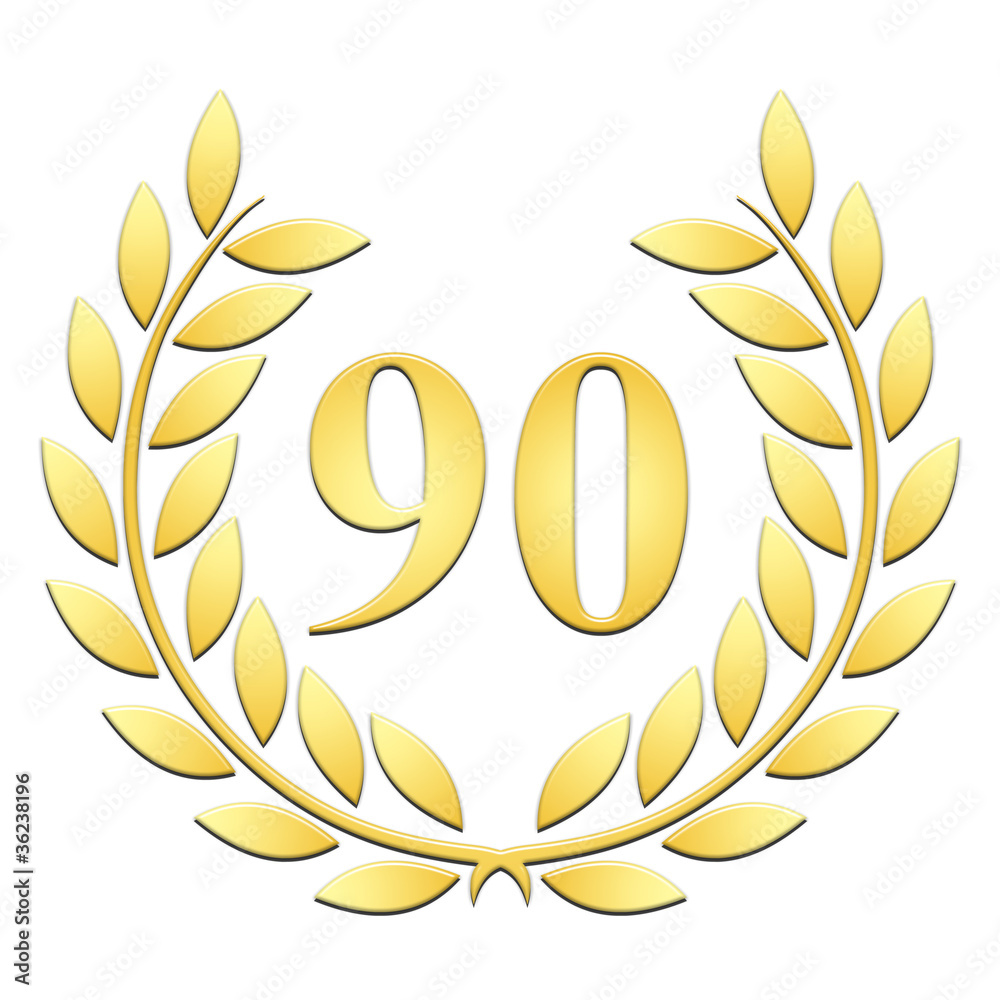 Lauriers 90 ans or en relief Lauriers 90 ans or en relief