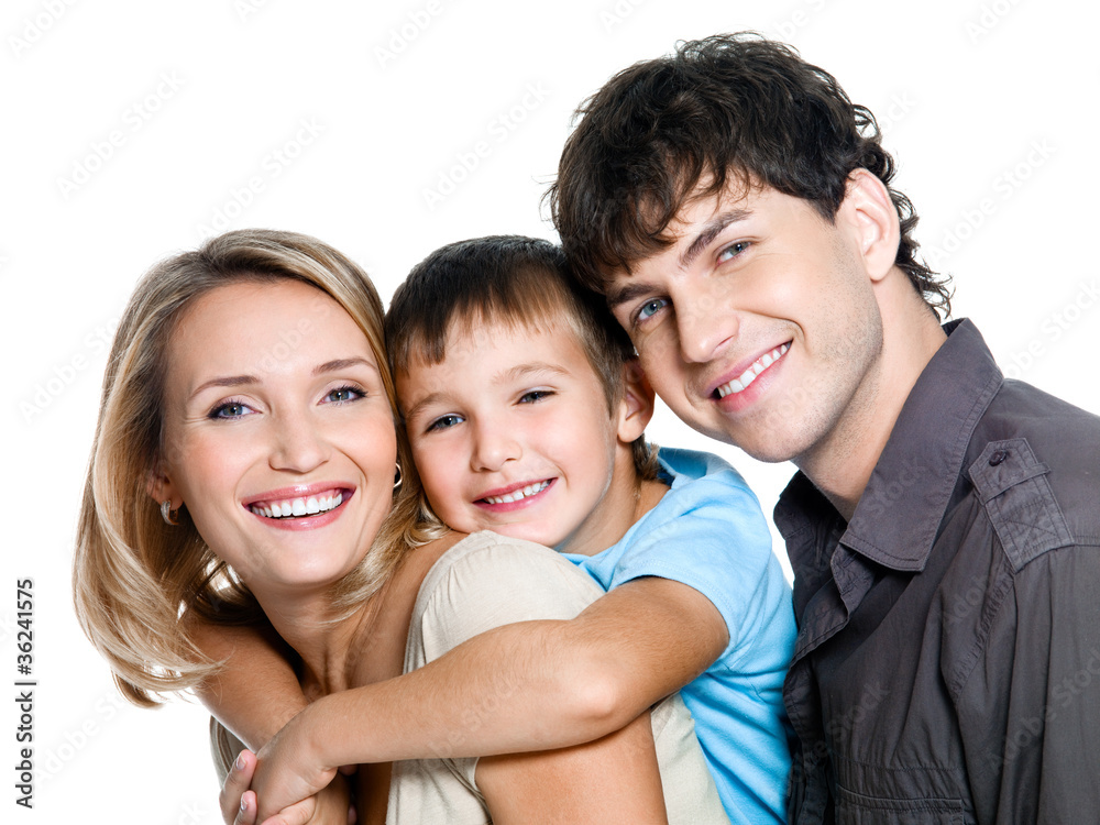 Portrait of happy young smiling family with child Portrait of happy young smiling family with child