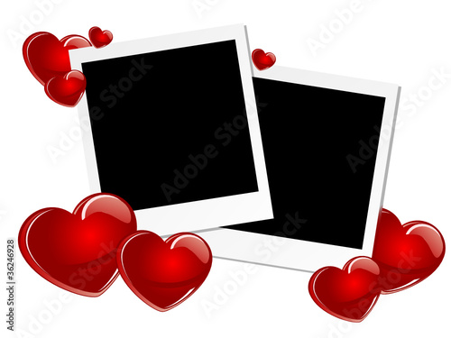 Blank polaroid frames with hearts