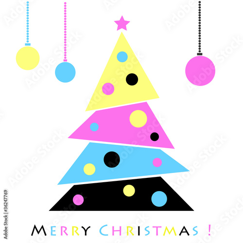 Abstract christmas tree in magenta, cyan, yellow and black color
