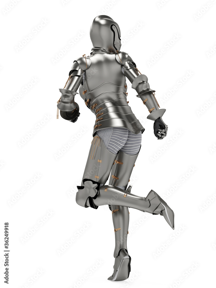 knight metal lady running back side view
