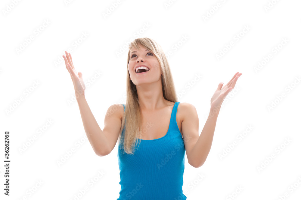 Fototapeta premium attractive surprised excited smile teenage girl over white