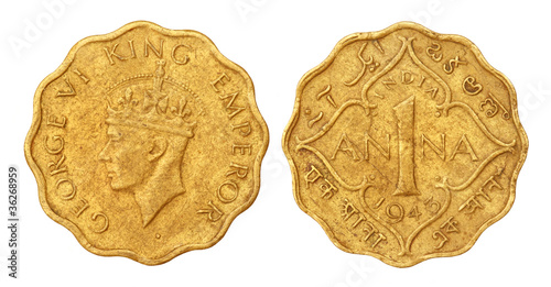 Old Indian One Ana Coin of 1943 photo