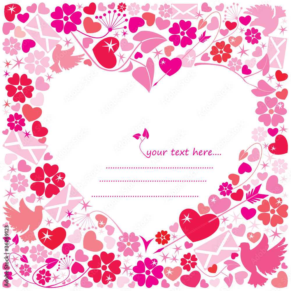 Valentine`s Day postcard - White background heart around