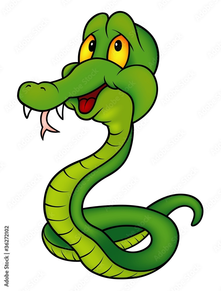 Fototapeta premium Green Smiling Snake - colored cartoon illustration