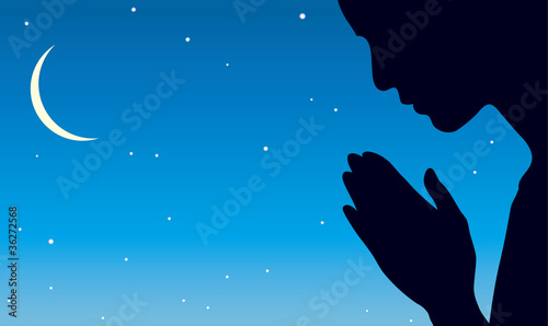 Vector image of the praying person at night