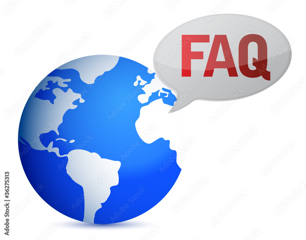 globe with word FAQ in red
