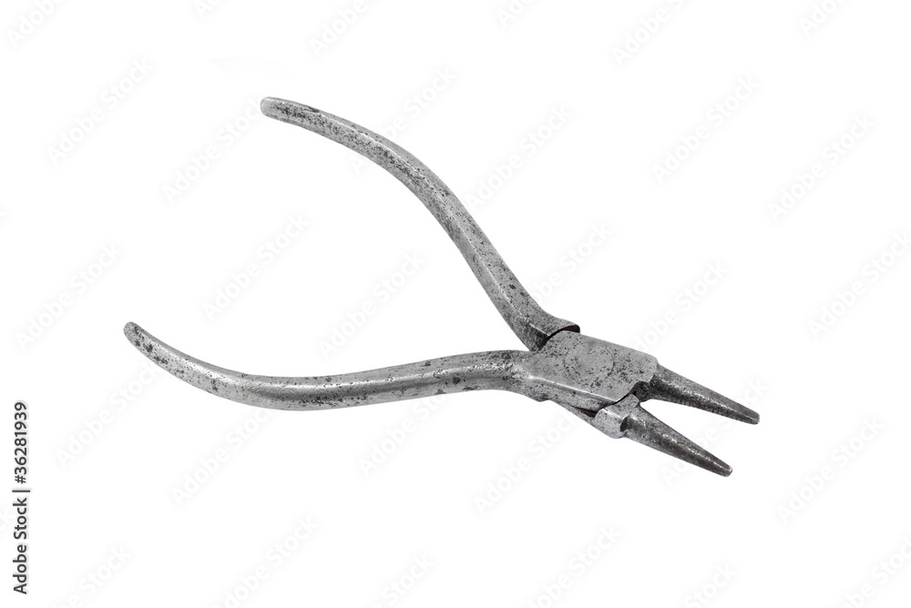 Old and rusty round-nose pliers, isolated on white background Old and rusty round-nose pliers, isolated on white background