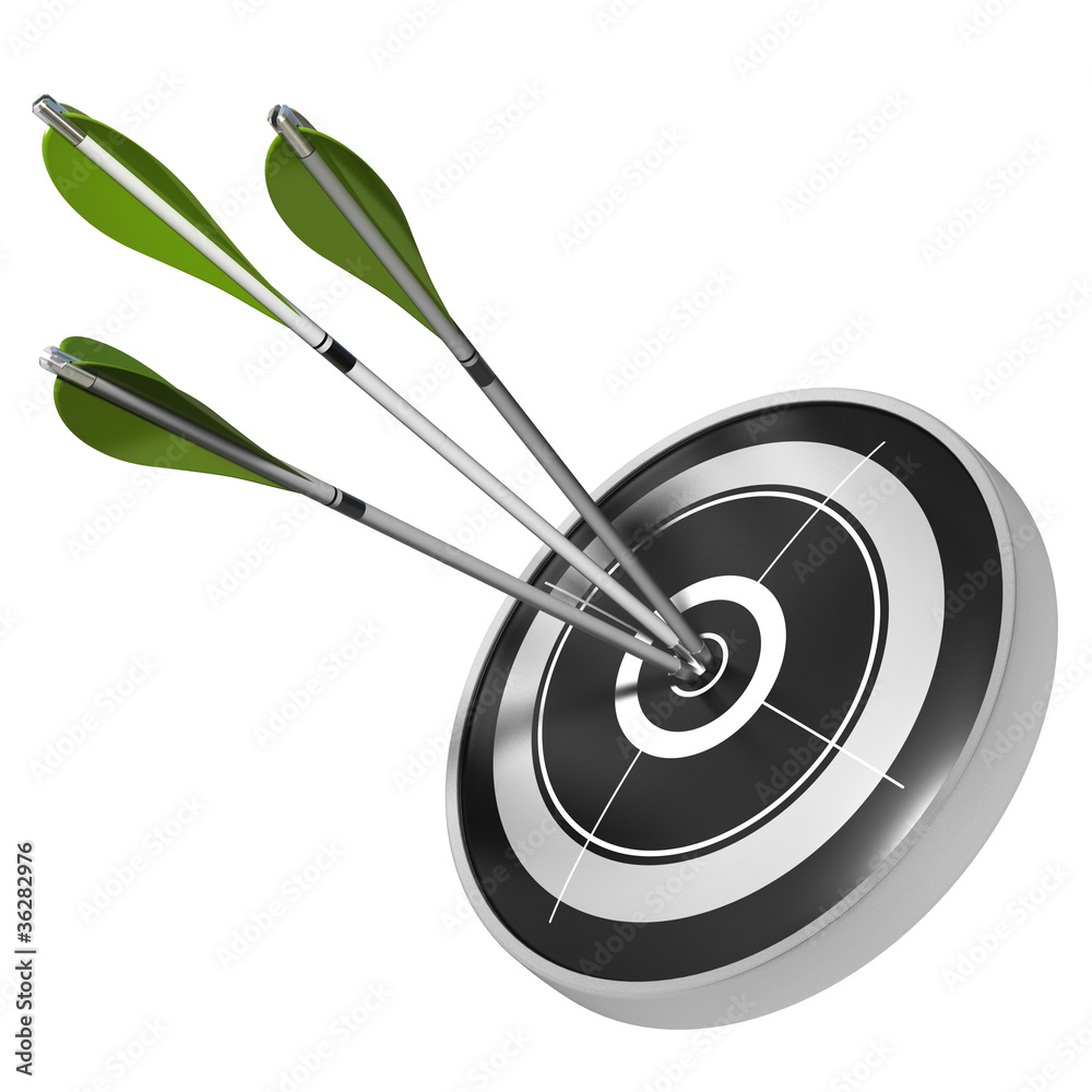 three green arrows hitting center of the same target three green arrows hitting center of the same target