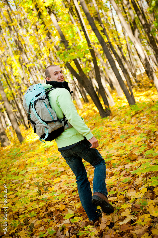 Hiker young man walking Hiker young man walking