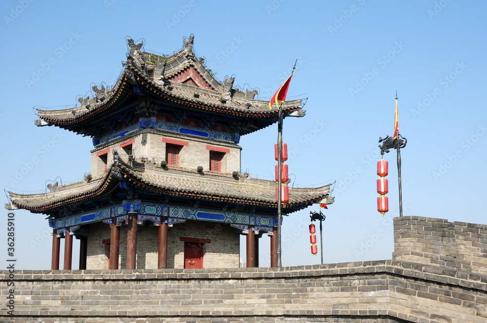 Naklejka premium Ancient city wall of Xian, China