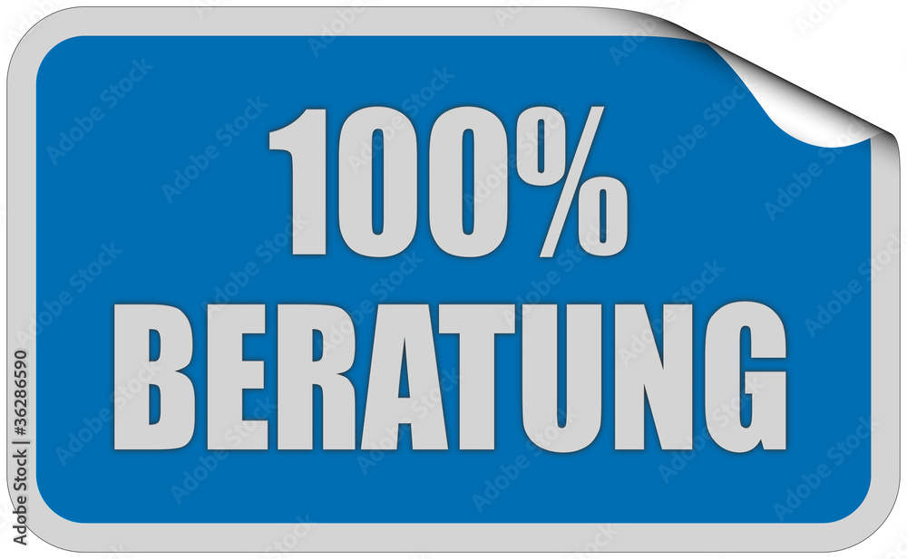 Sticker blau eckig curl oben 100% BERATUNG Sticker blau eckig curl oben 100% BERATUNG