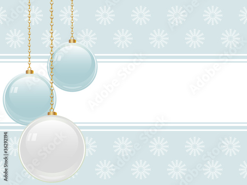 blue and white glass baubles on a blue background