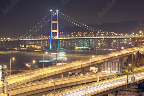 highway and bridge at night