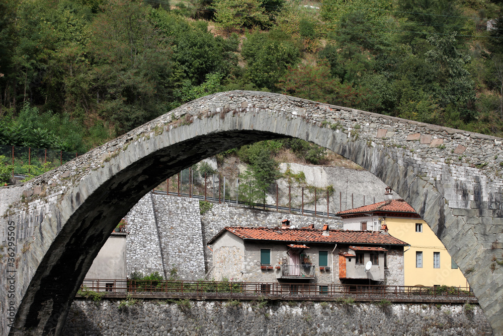 Ponte della Maddalena across the Serchio. Tuscany. Ponte della Maddalena across the Serchio. Tuscany.