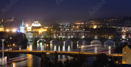 Night View at The Charles Bridge and Vltava river