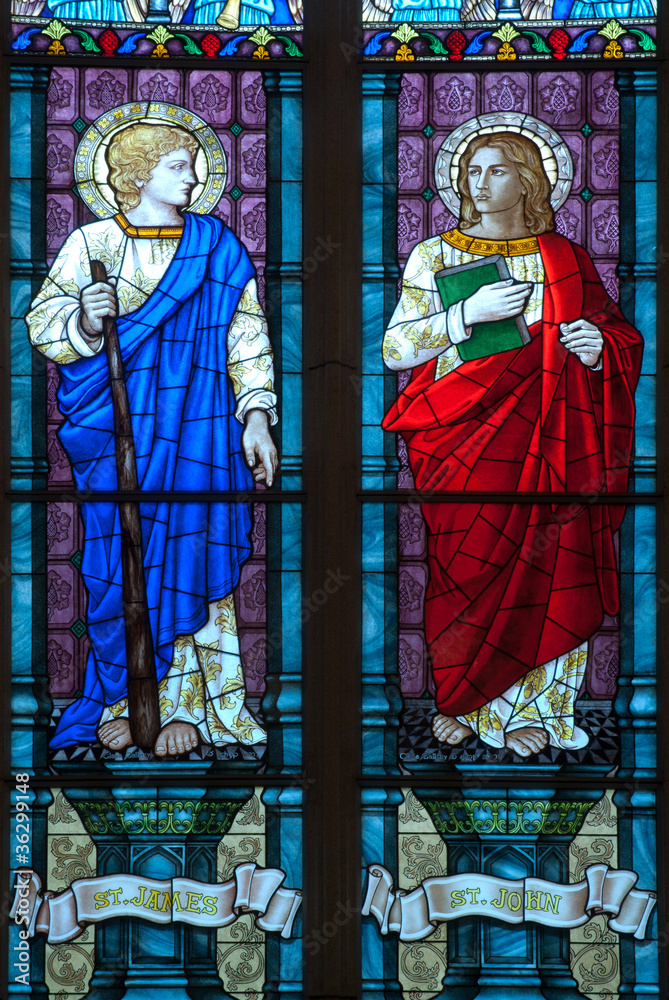 Fototapeta premium A colorful of St.Jame and St.John stained glass church window.