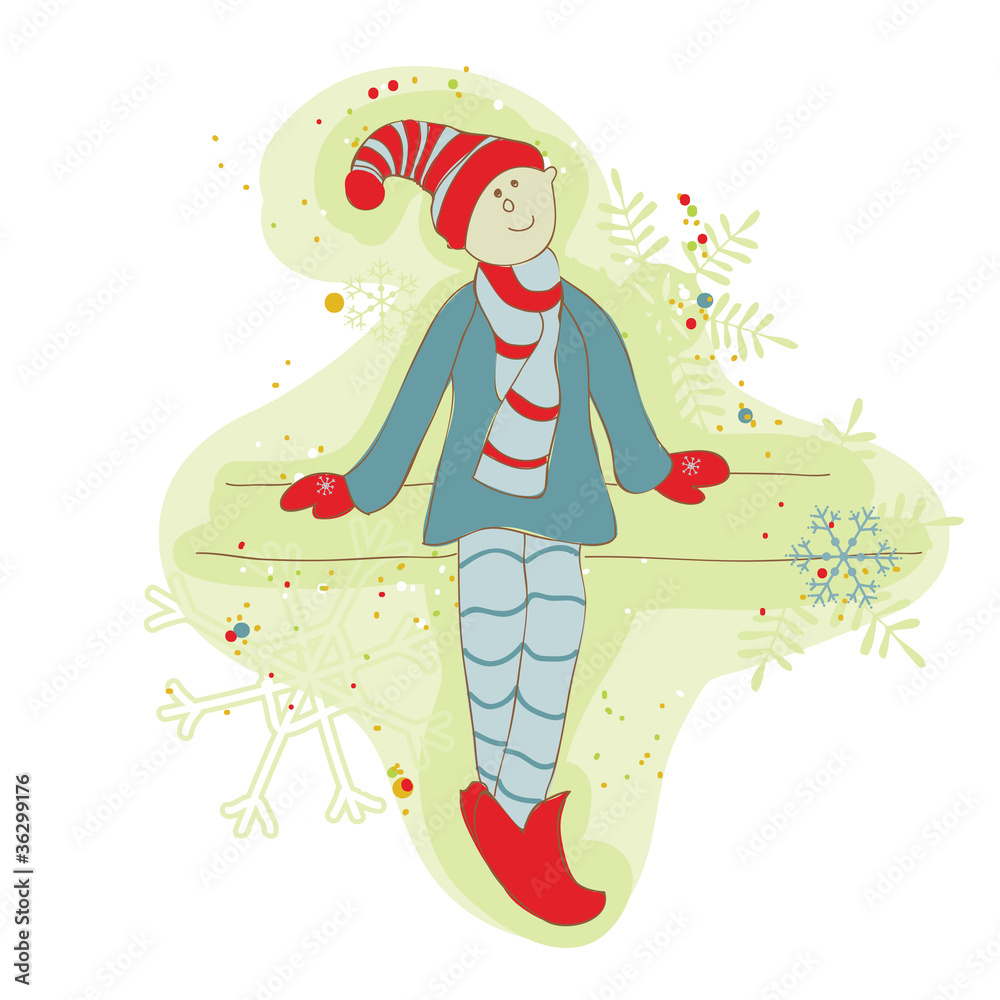 Naklejka premium Retro Christmas Elf Card - for scrapbook, design, invitation, gr