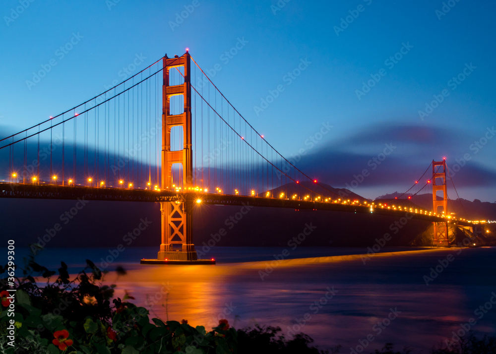Golden Gate Bridge in San Francisco after sunset