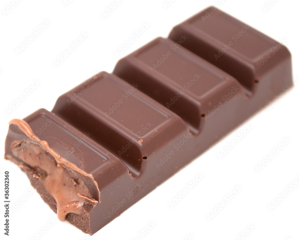 Chocolate Bar with Creamy Filling Isolated on White Background Chocolate Bar with Creamy Filling Isolated on White Background