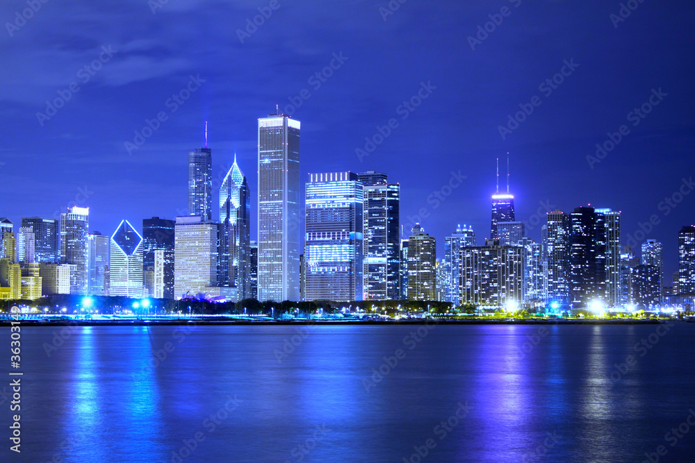 Clouds at financial district (night view Chicago)