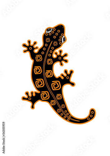 Fire salamander with pattern on the back. Cartoon. Vector