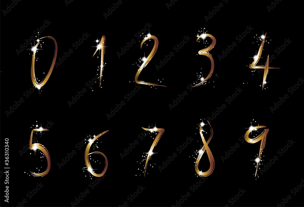 NUMEROS 0 a 9 CON BRILLO SOBRE NEGRO