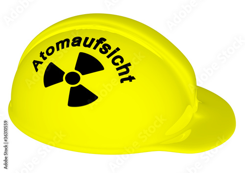 Helm mit Atomzeichen und Schriftzug photo