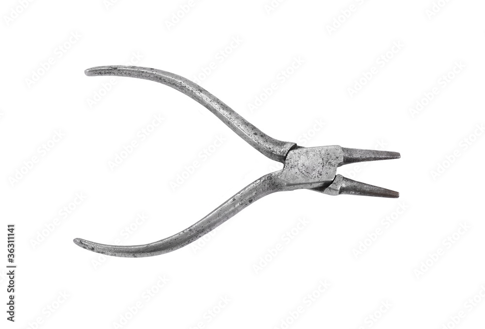 Old and rusty round-nose pliers, isolated on white background Old and rusty round-nose pliers, isolated on white background
