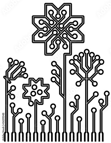 vector circuit board flowers for your design