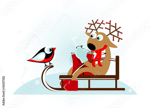 deer with gift in sleigh