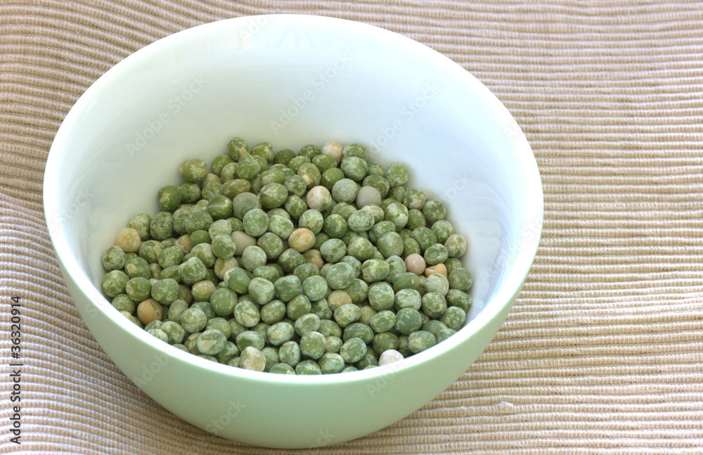 Dry green pea on white background