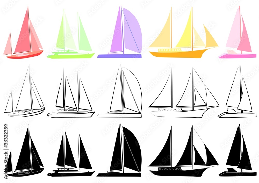 Multicoloured and black silhouettes of yachts