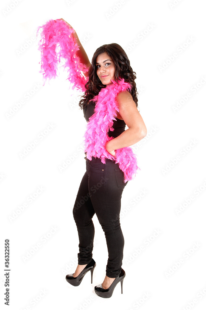 Girl with pink feather. Girl with pink feather.